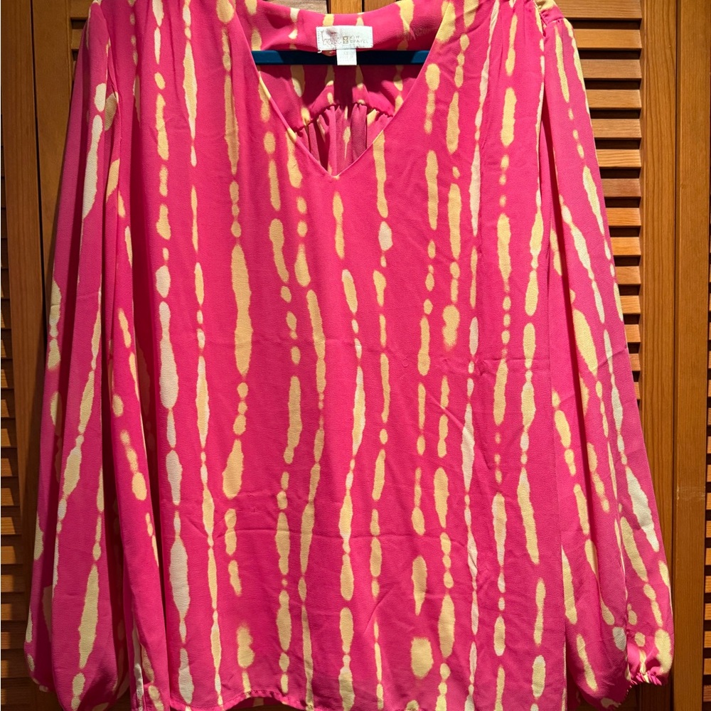 Belle by Kim Gravel Vivid Pink and Cream Blouse